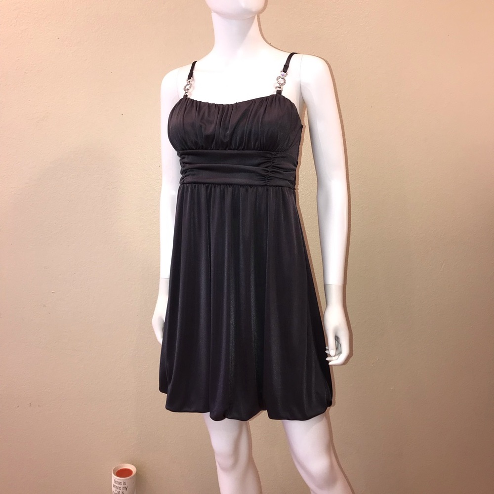 BCX Formal Mini Dress Size M Dark Grey Sleeveless Balloon Hemline - Picture 7 of 14
